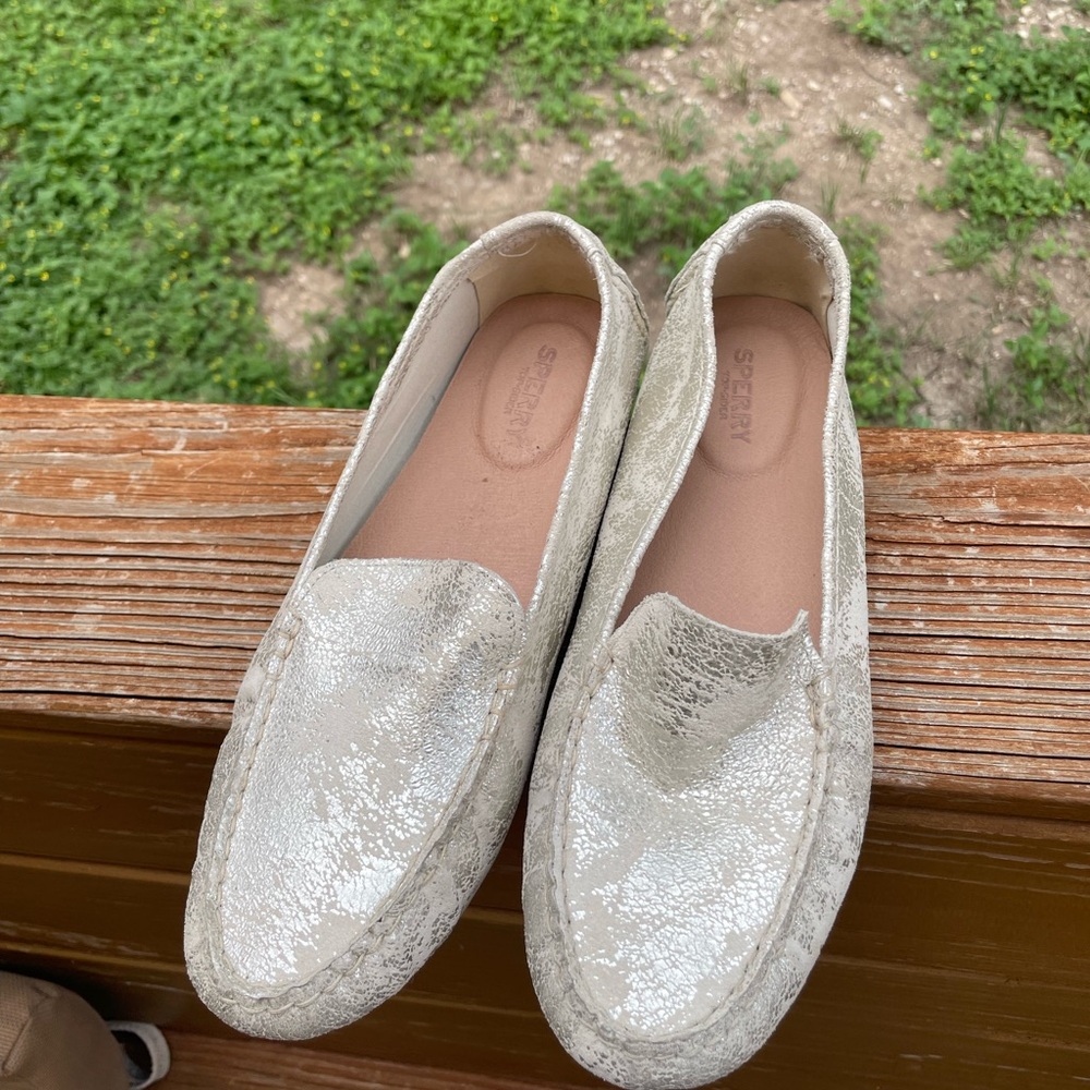 Sperry Silver Metallic Loafers Flats
